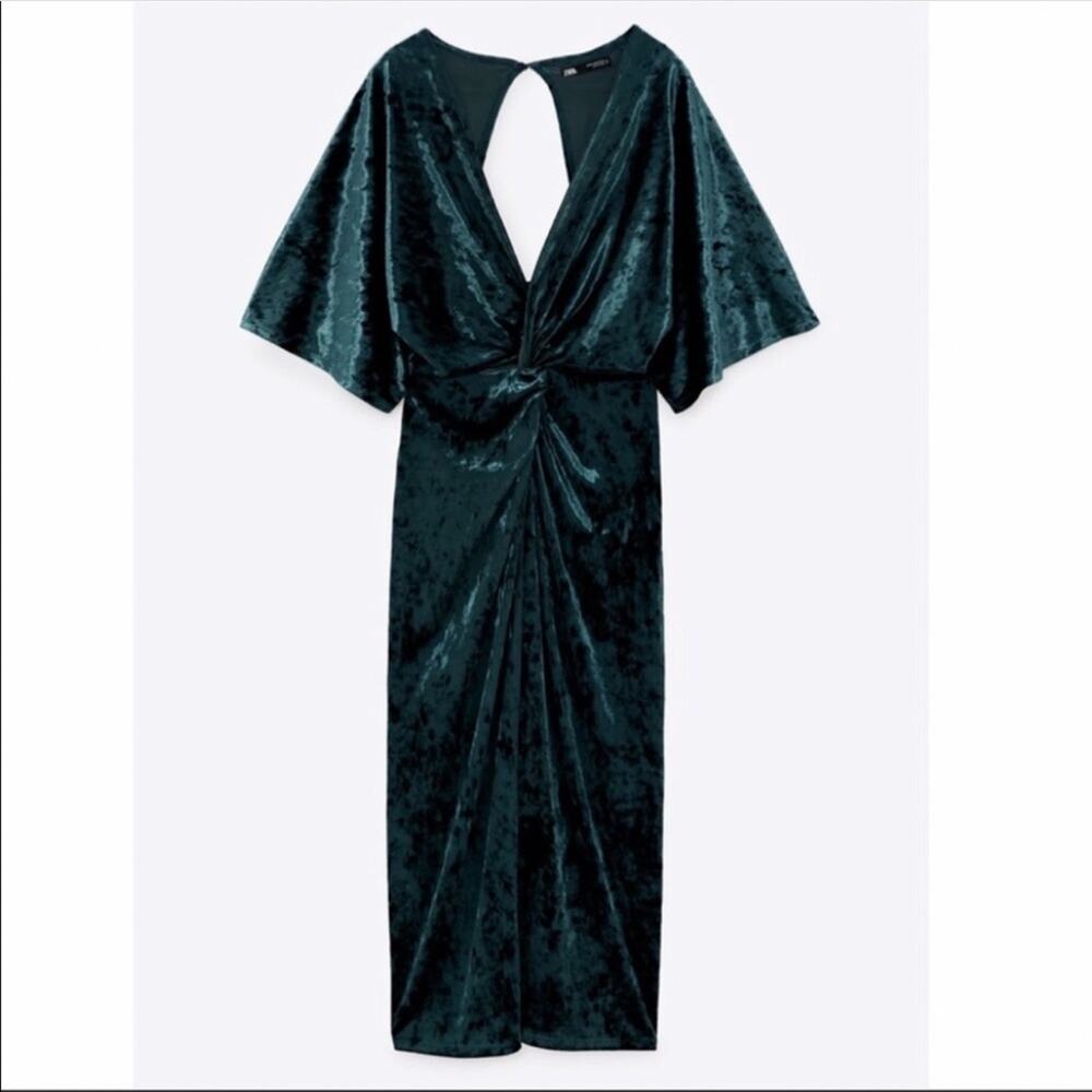 NWT Zara Emerald Green Velvet Midi Dress.